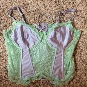 Edikted Lace Bustier in Soft Green and Lavender